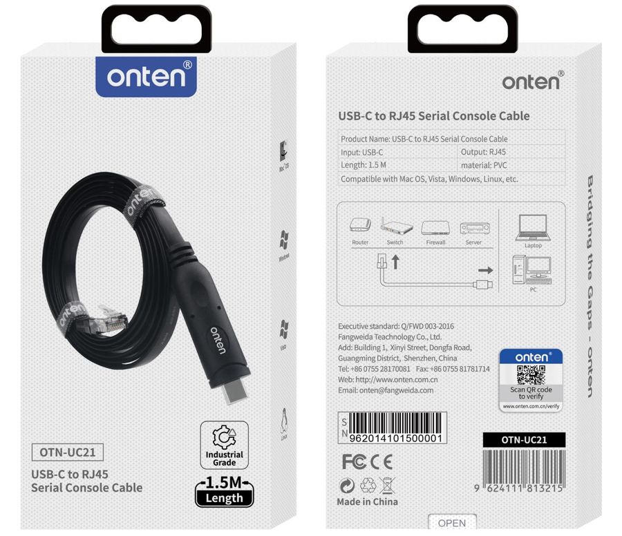 ONTEN OTN-UC21 USB-C to RJ45/ cable