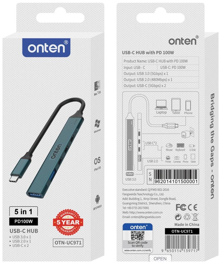 ONTEN OTN-UC971 USB-C 2A+2C+PD100W HUBs